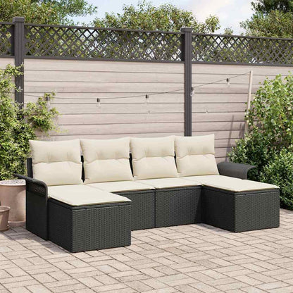 Garten-Sofa-Set mit Kissen 6 pcs Schwarz Poly Rattan