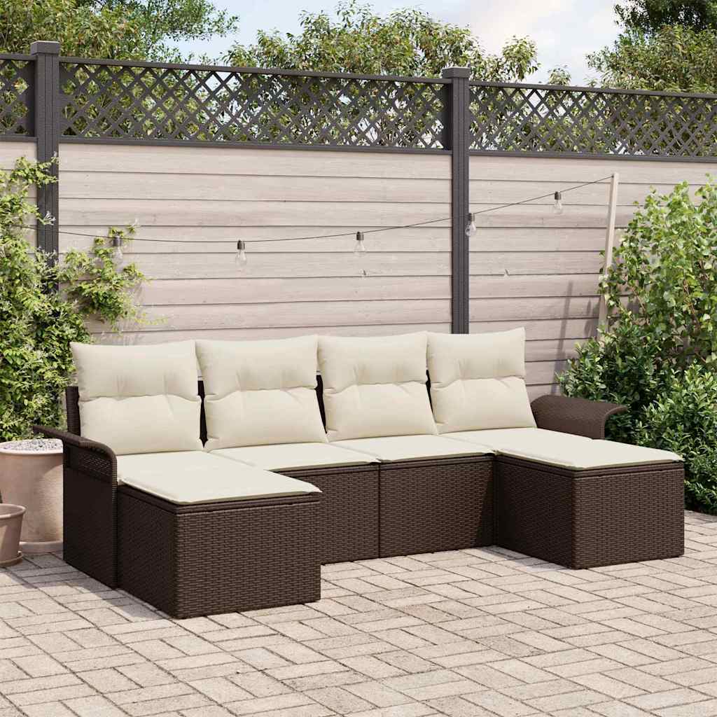 Garten-Sofa-Set mit Kissen mit Speicher 6 pcs Braun Poly Rattan