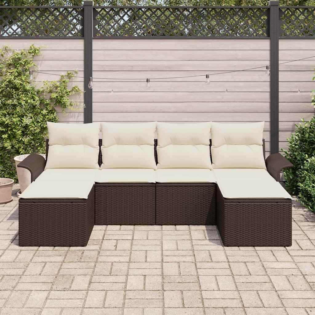 Garten-Sofa-Set mit Kissen mit Speicher 6 pcs Braun Poly Rattan