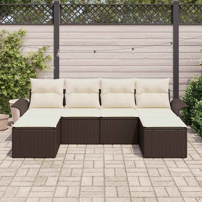 Garten-Sofa-Set mit Kissen mit Speicher 6 pcs Braun Poly Rattan