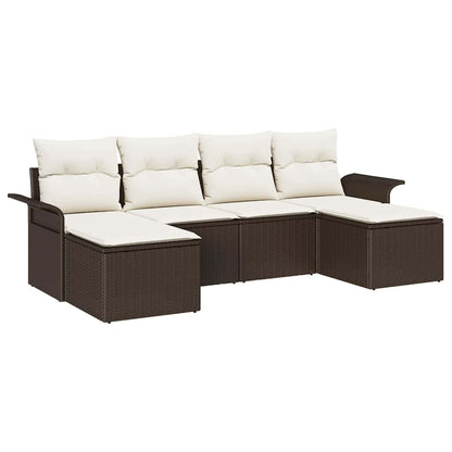 Garten-Sofa-Set mit Kissen mit Speicher 6 pcs Braun Poly Rattan