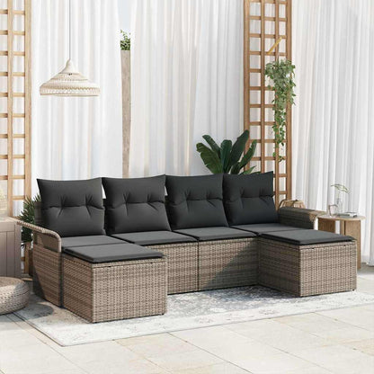 Garten-Sofa-Set mit Kissen mit Speicher 6 pcs Grau Poly Rattan