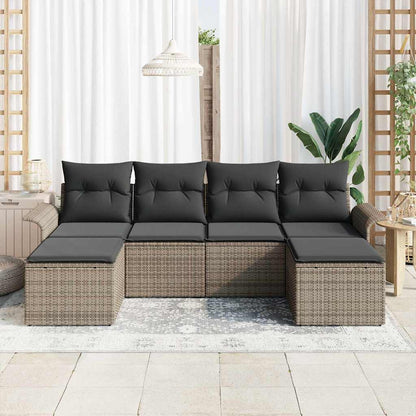 Garten-Sofa-Set mit Kissen mit Speicher 6 pcs Grau Poly Rattan