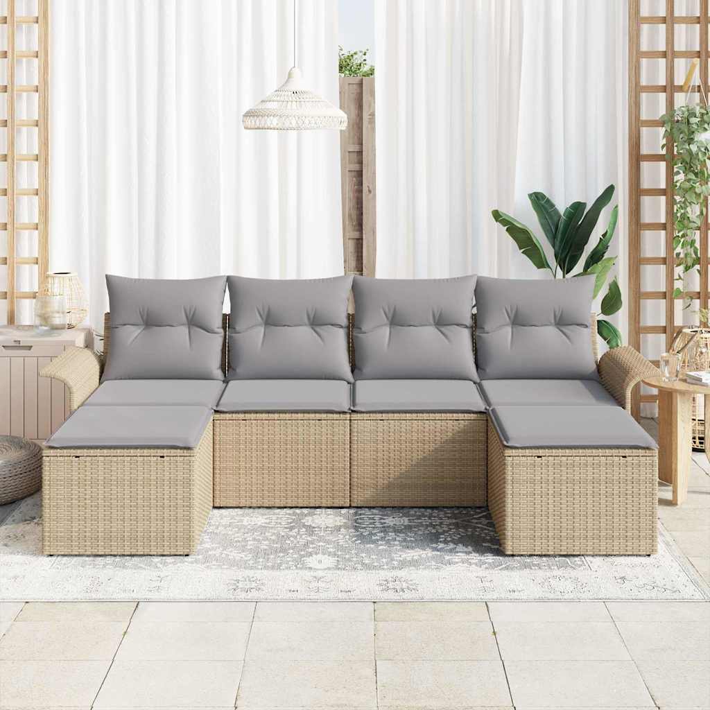 Gartensofa-set mit Speicher 6 pcs Beige Poly-Rattan