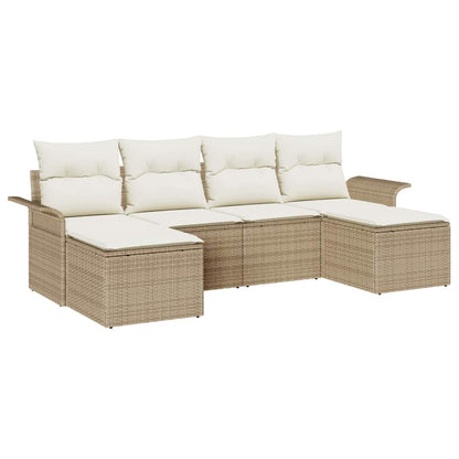 Garten-Sofa-Set mit Kissen mit Speicher 6 pcs Beige Poly Rattan