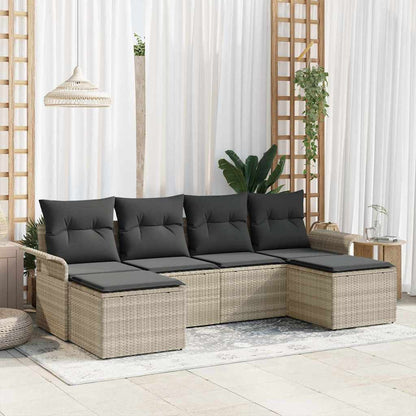 Garten-Sofa-Set mit Kissen 6 pcs Hellgrau Poly Rattan