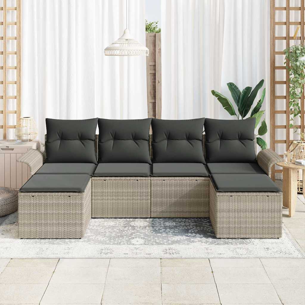 Garten-Sofa-Set mit Kissen 6 pcs Hellgrau Poly Rattan