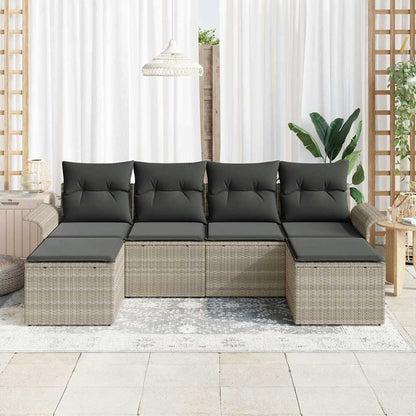 Garten-Sofa-Set mit Kissen 6 pcs Hellgrau Poly Rattan