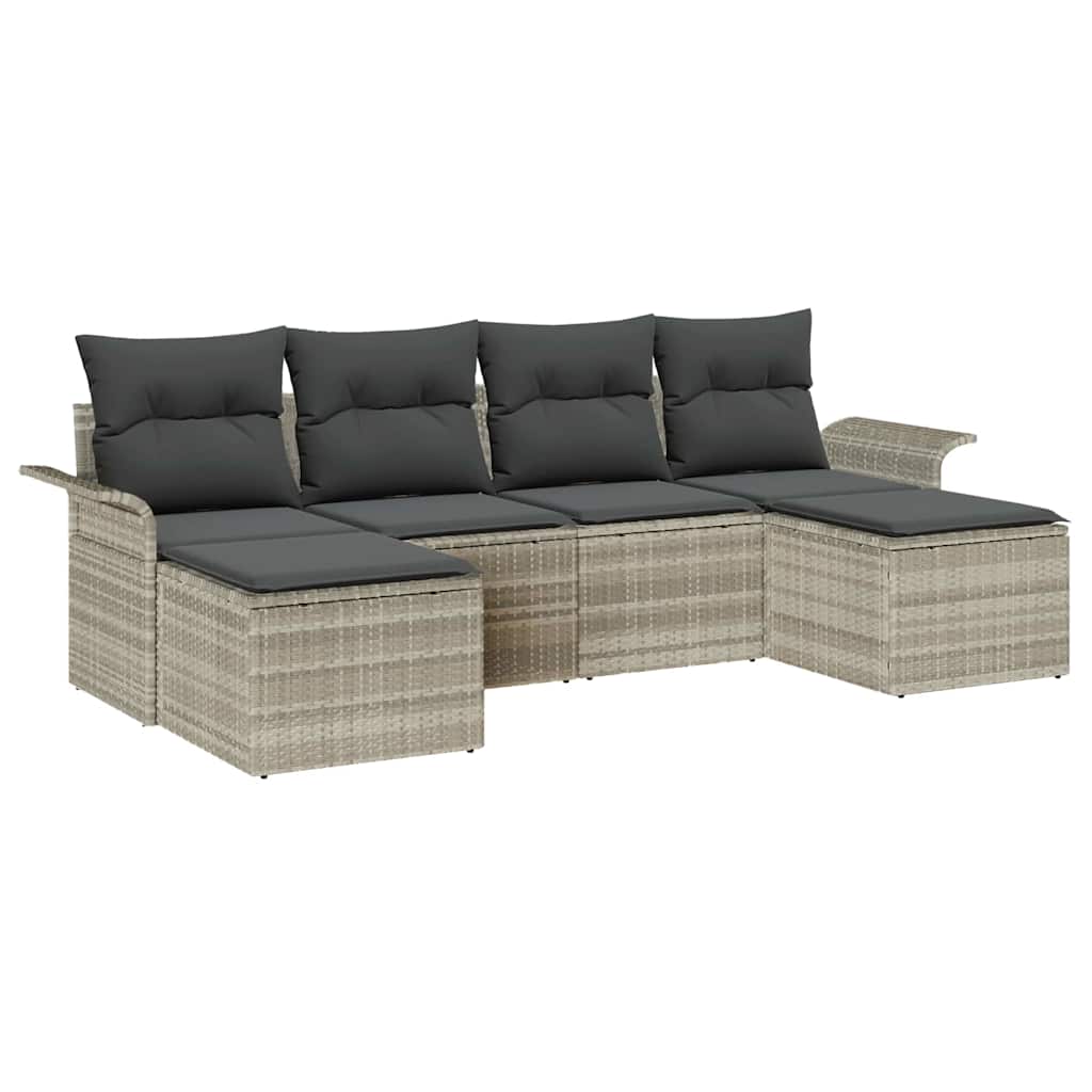 Garten-Sofa-Set mit Kissen 6 pcs Hellgrau Poly Rattan