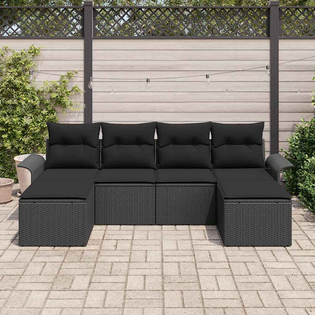 Garten-Sofa-Set mit Kissen 6 pcs Schwarz Poly Rattan