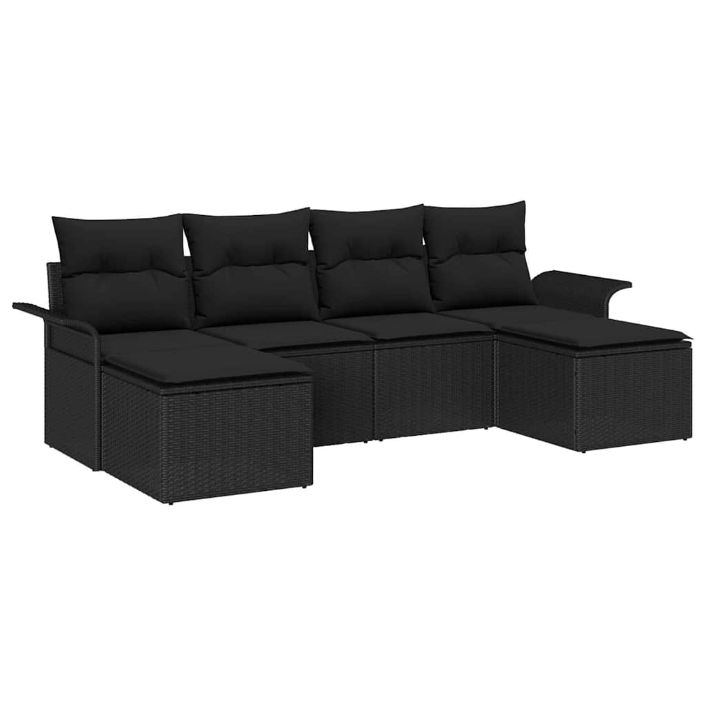 Garten-Sofa-Set mit Kissen 6 pcs Schwarz Poly Rattan