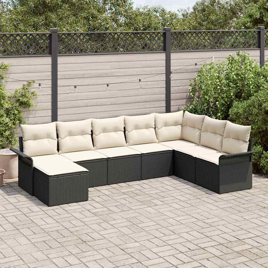 Garten-Sofa-Set mit Kissen 8 pcs Schwarz Poly Rattan