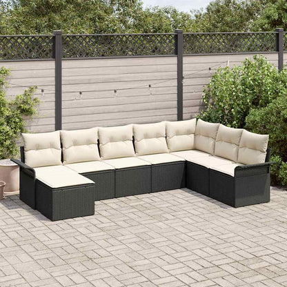 Garten-Sofa-Set mit Kissen 8 pcs Schwarz Poly Rattan