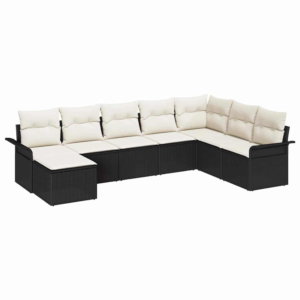 Garten-Sofa-Set mit Kissen 8 pcs Schwarz Poly Rattan