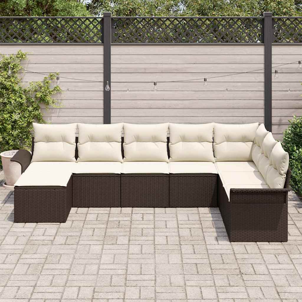 Garten-Sofa-Set mit Kissen mit Speicher 8 pcs Braun Poly Rattan