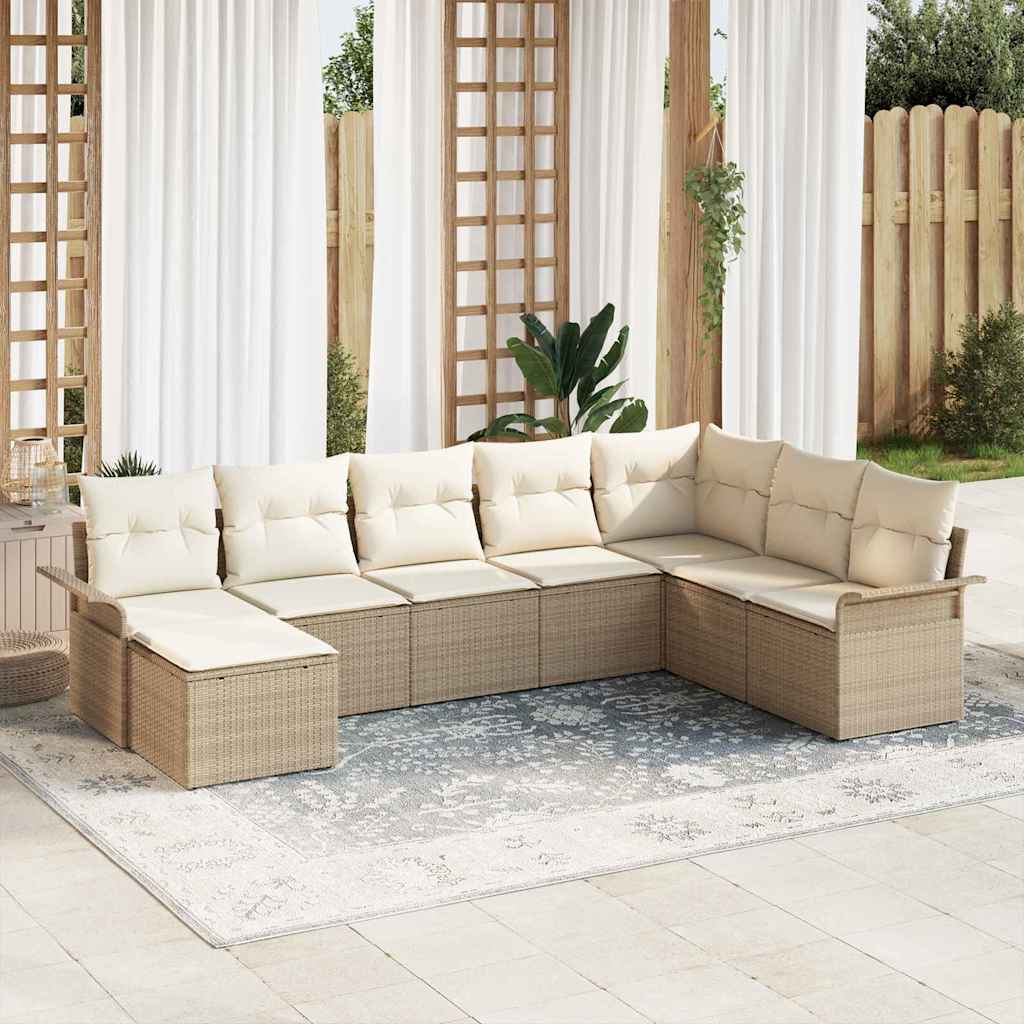 Garten-Sofa-Set mit Kissen mit Speicher 8 pcs Beige Poly Rattan