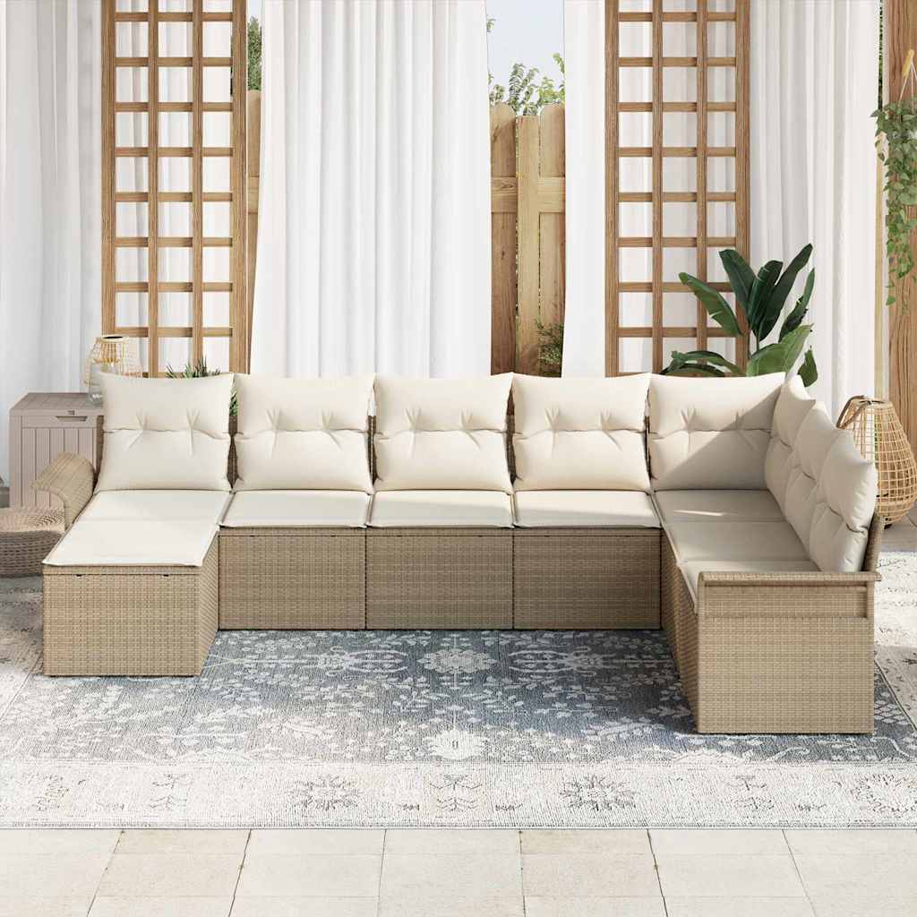 Garten-Sofa-Set mit Kissen mit Speicher 8 pcs Beige Poly Rattan
