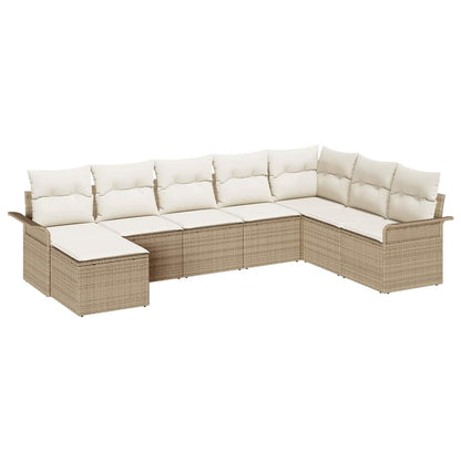 Garten-Sofa-Set mit Kissen mit Speicher 8 pcs Beige Poly Rattan