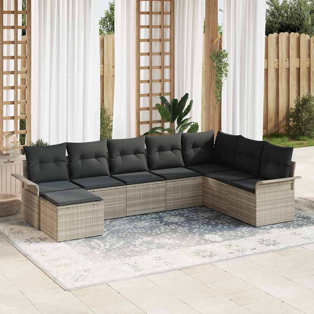 Garten-Sofa-Set mit Kissen 8 pcs Hellgrau Poly Rattan