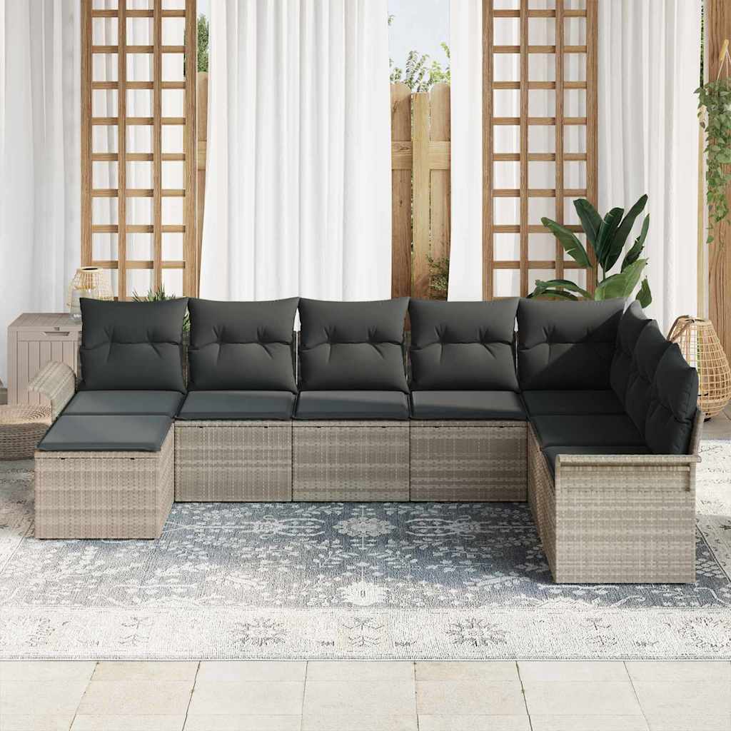 Garten-Sofa-Set mit Kissen 8 pcs Hellgrau Poly Rattan
