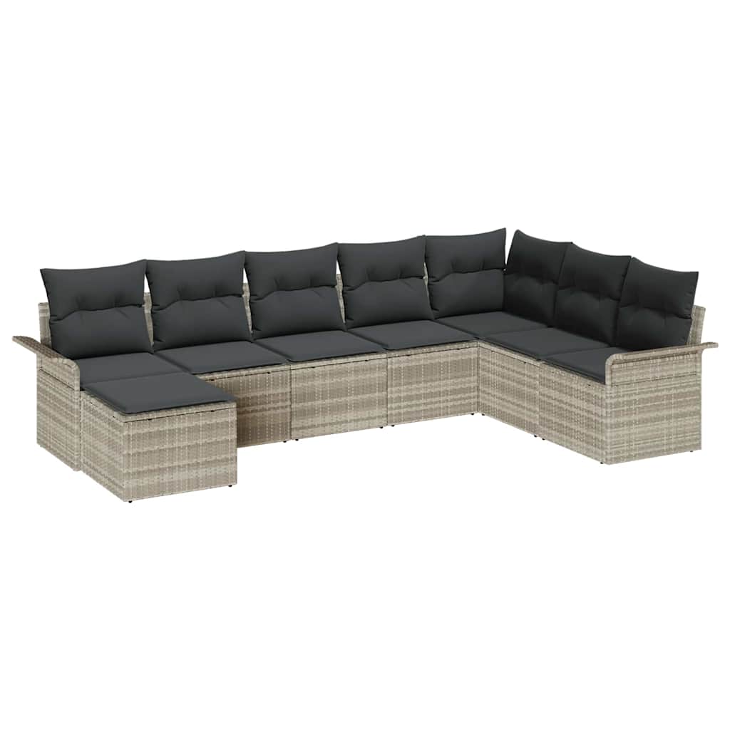 Garten-Sofa-Set mit Kissen 8 pcs Hellgrau Poly Rattan