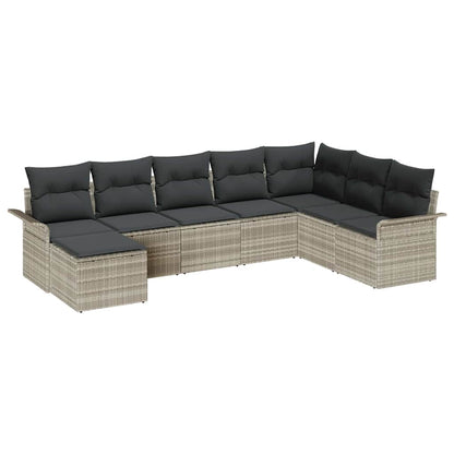 Garten-Sofa-Set mit Kissen 8 pcs Hellgrau Poly Rattan