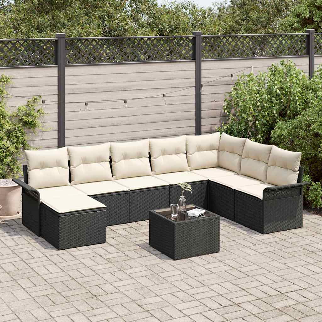 Garten-Sofa-Set mit Kissen mit Speicher 9 pcs Braun Poly Rattan