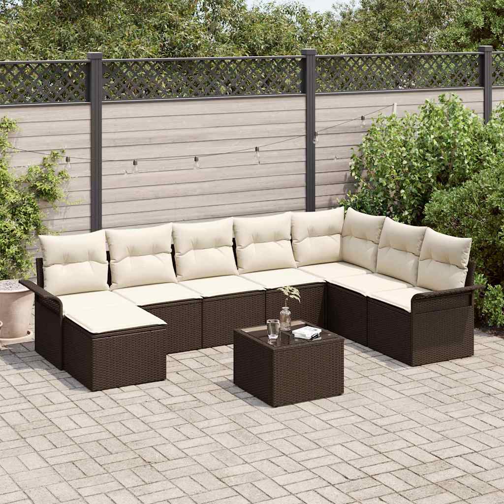 Garten-Sofa-Set mit Kissen mit Speicher 9 pcs Grau Poly Rattan