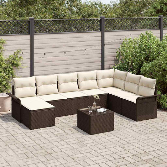 Garten-Sofa-Set mit Kissen mit Speicher 9 pcs Grau Poly Rattan