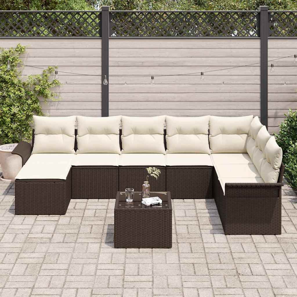 Garten-Sofa-Set mit Kissen mit Speicher 9 pcs Grau Poly Rattan