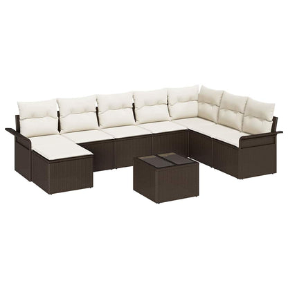 Garten-Sofa-Set mit Kissen mit Speicher 9 pcs Grau Poly Rattan