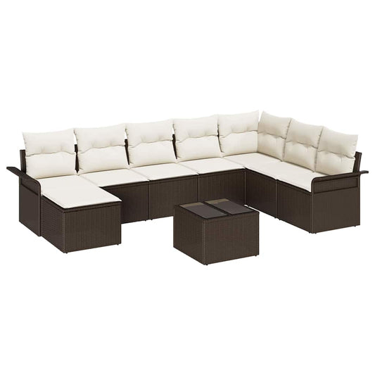 Garten-Sofa-Set mit Kissen mit Speicher 9 pcs Grau Poly Rattan
