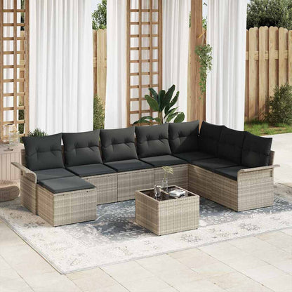Garten-Sofa-Set mit Kissen mit Speicher 9 pcs Grau Poly Rattan