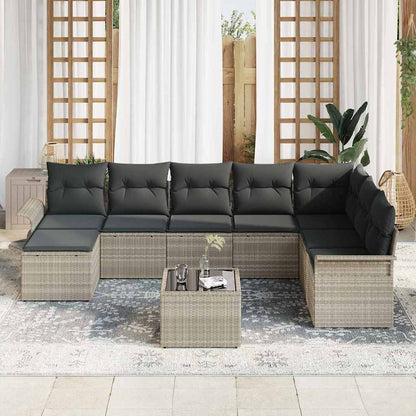 Garten-Sofa-Set mit Kissen mit Speicher 9 pcs Grau Poly Rattan