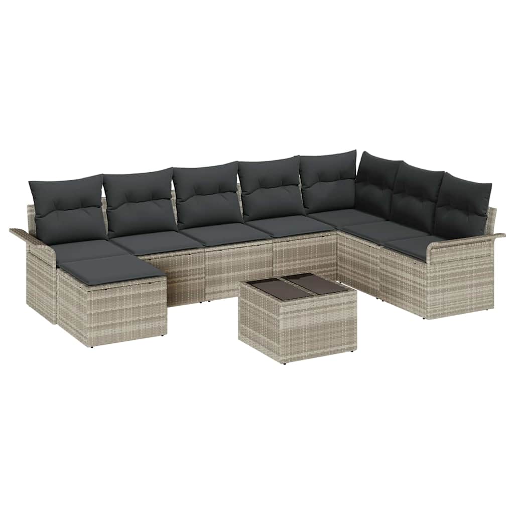 Garten-Sofa-Set mit Kissen mit Speicher 9 pcs Grau Poly Rattan