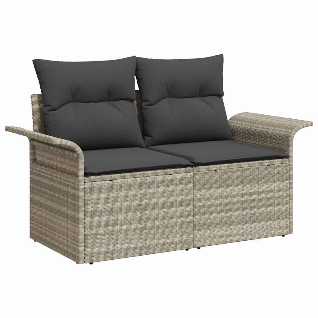 Garten-Sofa-Set mit Kissen mit Speicher 9 pcs Grau Poly Rattan