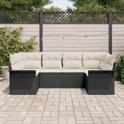 Garten-Sofa-Set mit Kissen 6 pcs Schwarz Poly Rattan