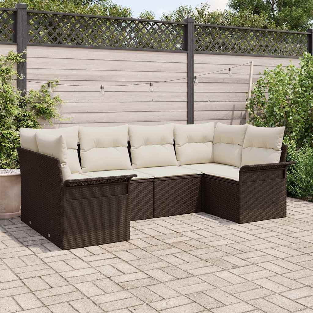 Garten-Sofa-Set mit Kissen mit Speicher 6 pcs Braun Poly Rattan