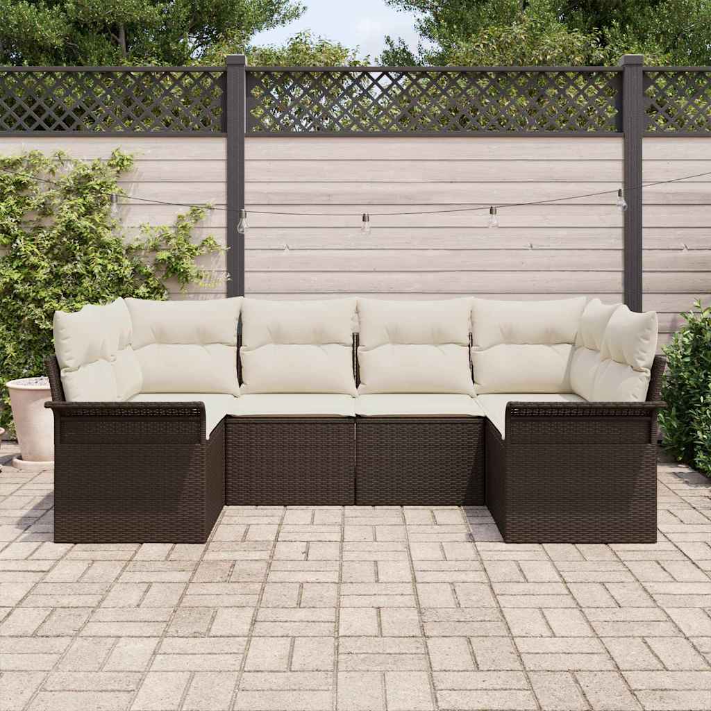Garten-Sofa-Set mit Kissen mit Speicher 6 pcs Braun Poly Rattan