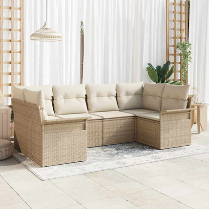 Garten-Sofa-Set mit Kissen mit Speicher 6 pcs Beige Poly Rattan