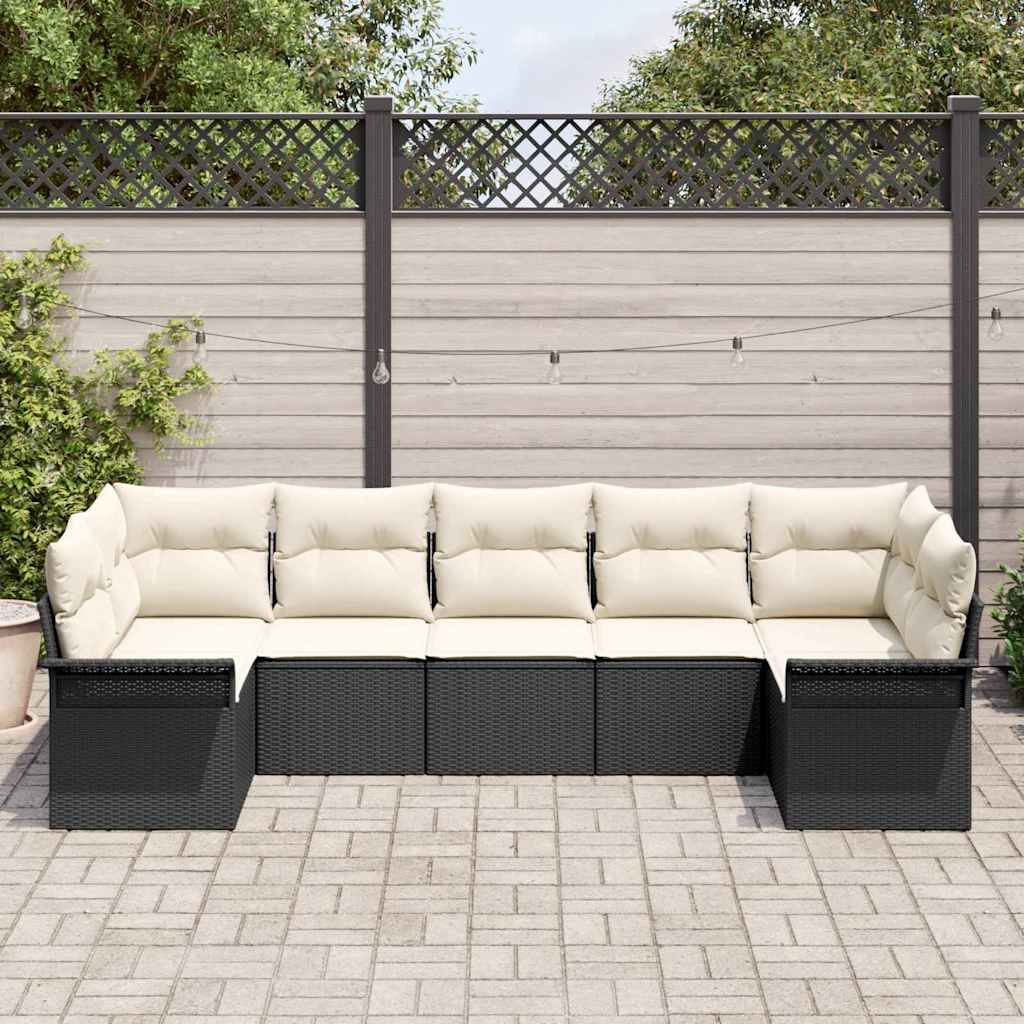 Garten-Sofa-Set mit Kissen 7 pcs Schwarz Poly Rattan