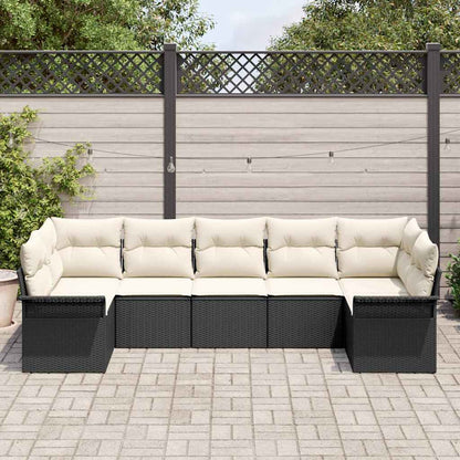Garten-Sofa-Set mit Kissen 7 pcs Schwarz Poly Rattan