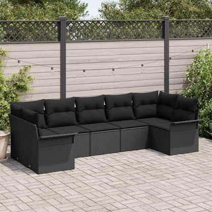Garten-Sofa-Set mit Kissen 7 pcs Schwarz Poly Rattan