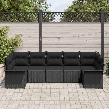 Garten-Sofa-Set mit Kissen 7 pcs Schwarz Poly Rattan