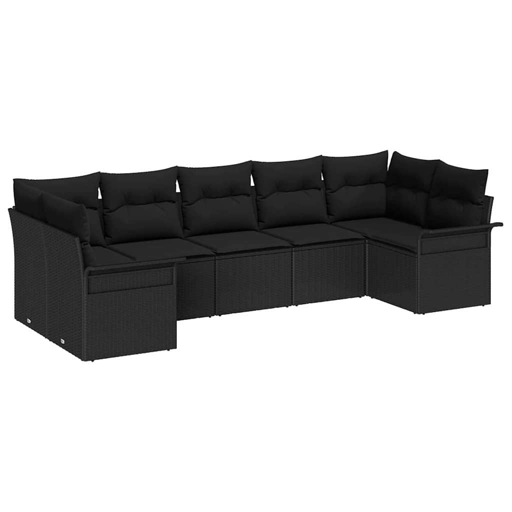 Garten-Sofa-Set mit Kissen 7 pcs Schwarz Poly Rattan