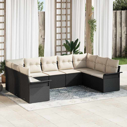 Garten-Sofa-Set mit Kissen 9 pcs Schwarz Poly Rattan