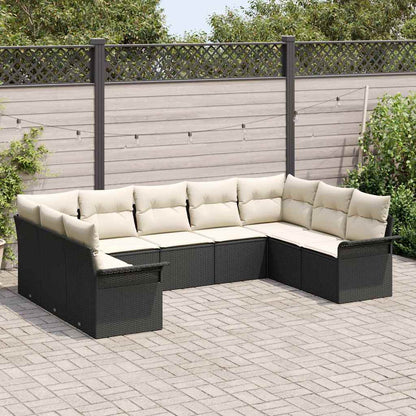 Garten-Sofa-Set mit Kissen 9 pcs Schwarz Poly Rattan