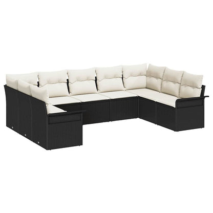 Garten-Sofa-Set mit Kissen 9 pcs Schwarz Poly Rattan