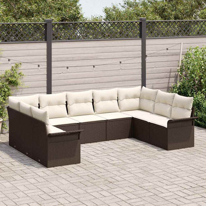 Garten-Sofa-Set mit Kissen mit Speicher 9 pcs Braun Poly Rattan