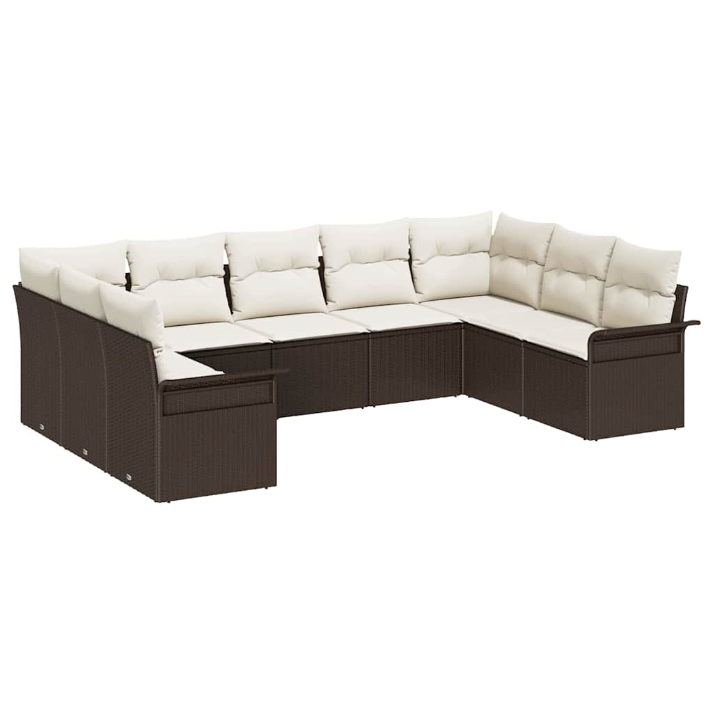 Garten-Sofa-Set mit Kissen mit Speicher 9 pcs Braun Poly Rattan